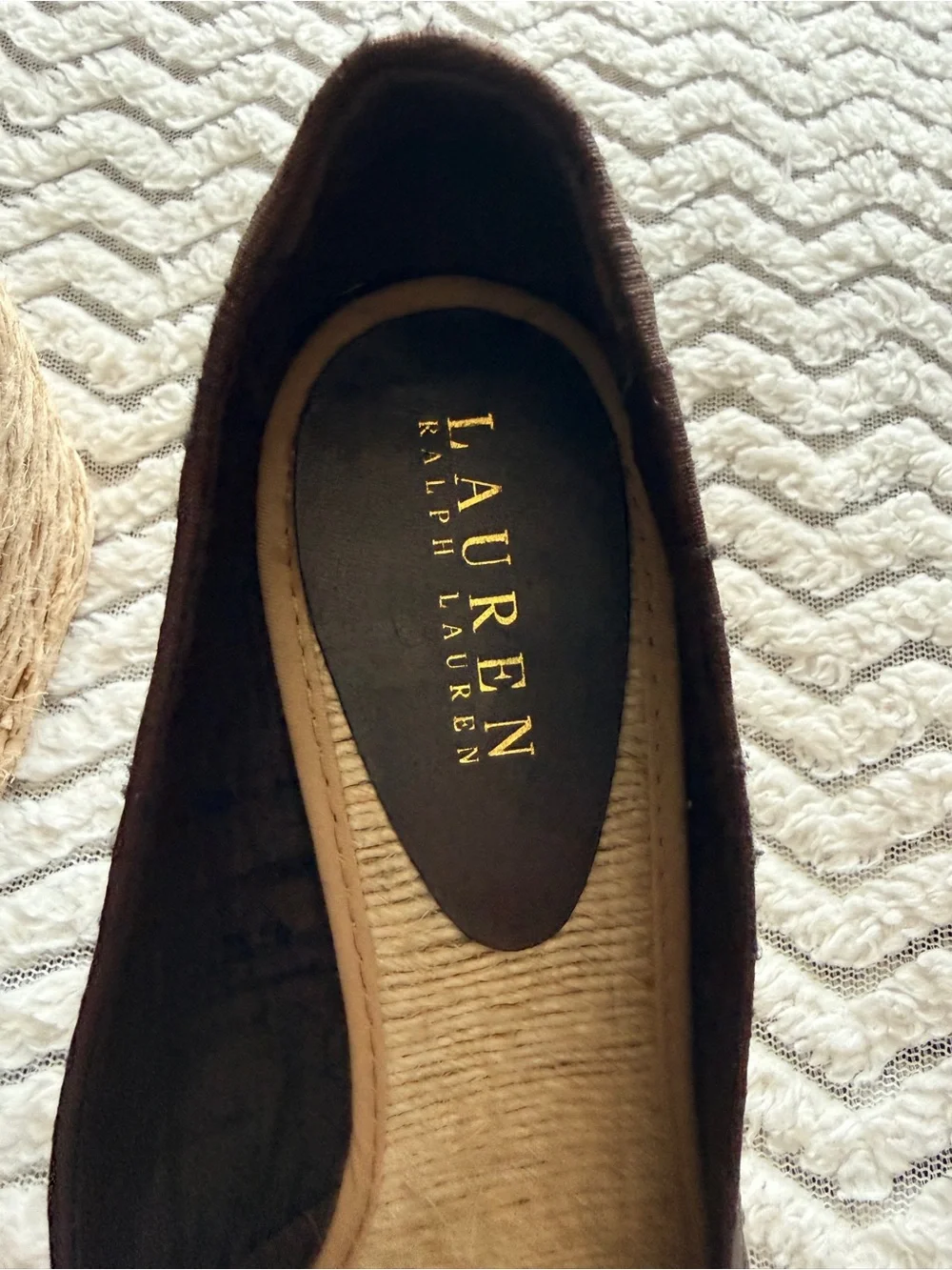 Lauren Ralph Lauren Cecilia Brown Shantung Espadrilles Wedge Slip On Shoes Sz 8B